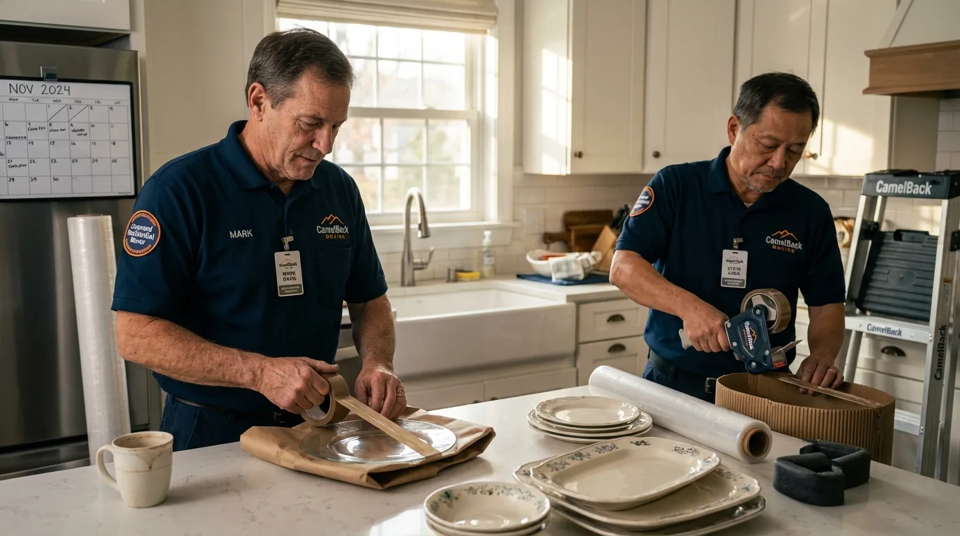 Professional crew packing kitchen dishware in Karnes City, TX
